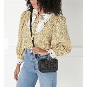 Celia B Sz M Corduroy Virginia Floral Peasant Top Blouse Lace Trim NWT